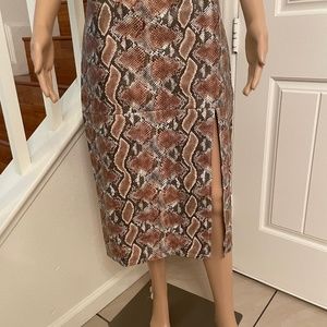 Snake Print Side Split MIDI Skirt